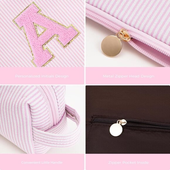 Makeup Bag Set Initials Cosmetic Bag Pink UNOPENED - Picture 7 of 7